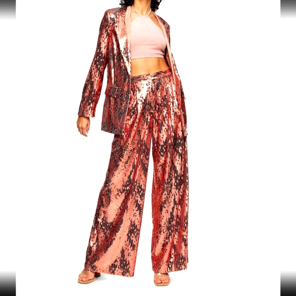 Topshop Copper Sequin Single Breasted Blazer Suit Jacket and Pant Set